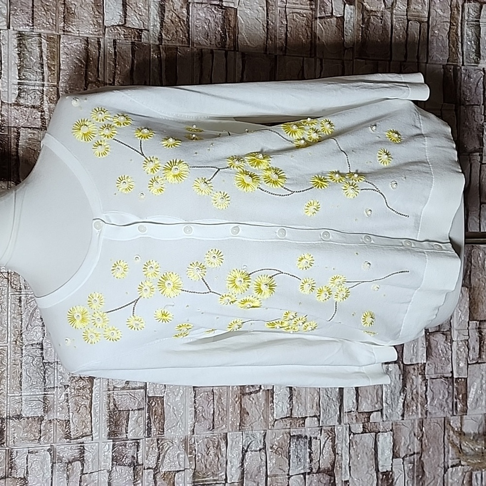 Talbots  Floral Embroidered White Sweater